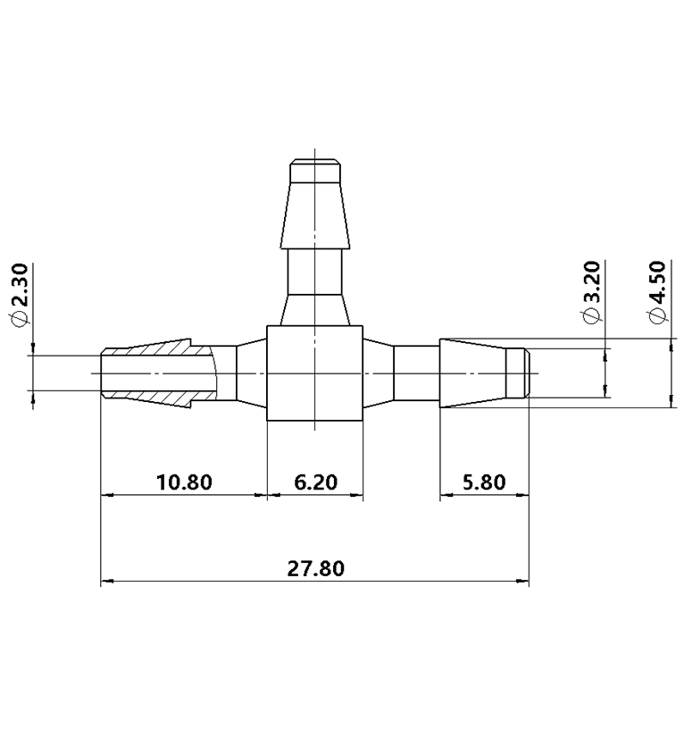 3.2mm（1/8英寸）T型塑料三通