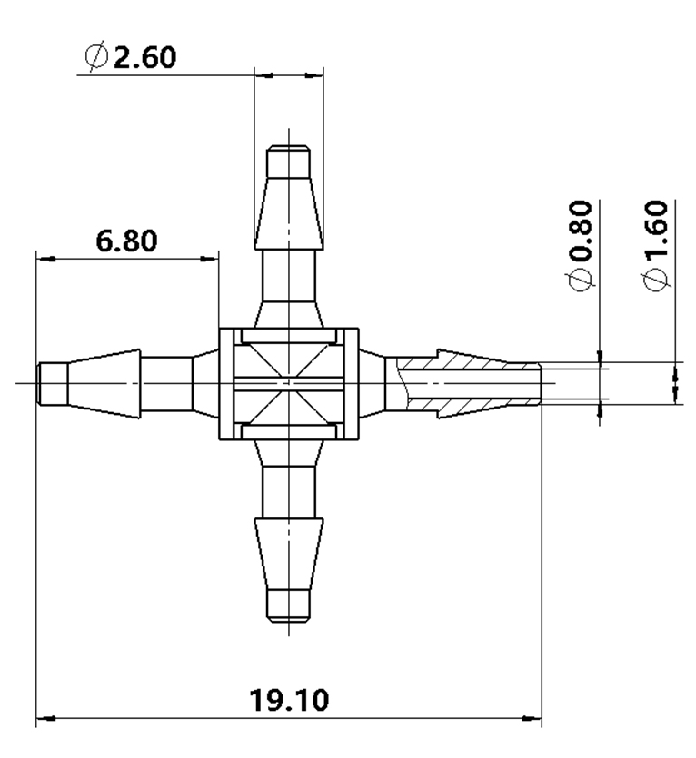 1.6mm（1/16）十字四通接頭