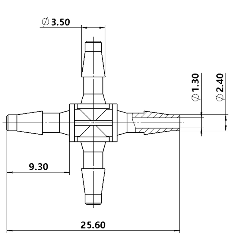 2.4mm（3/32）十字四通接頭