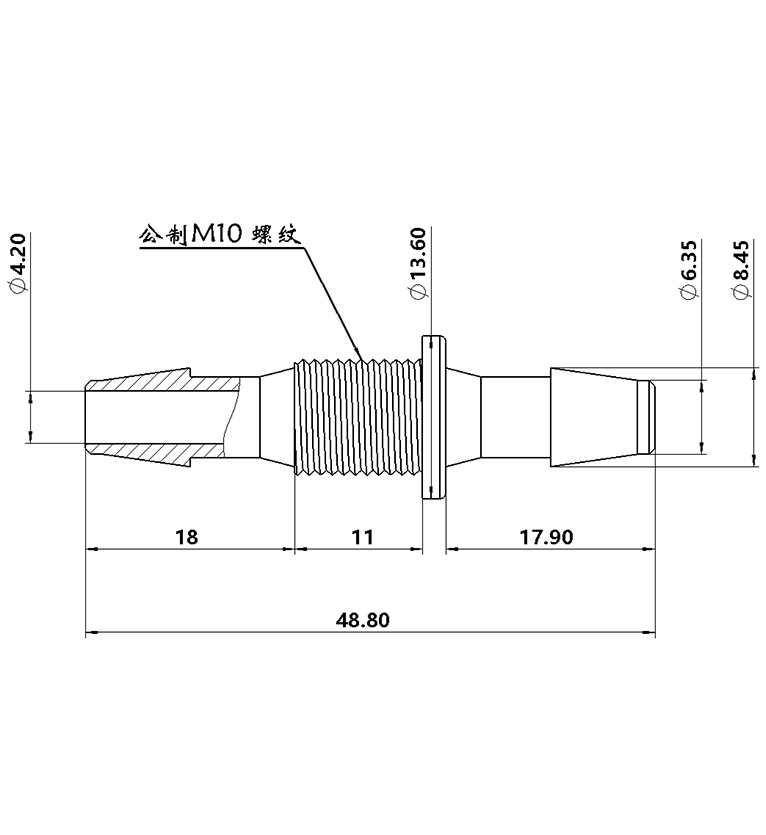 6.4mm(1/4英寸)穿板直通接頭