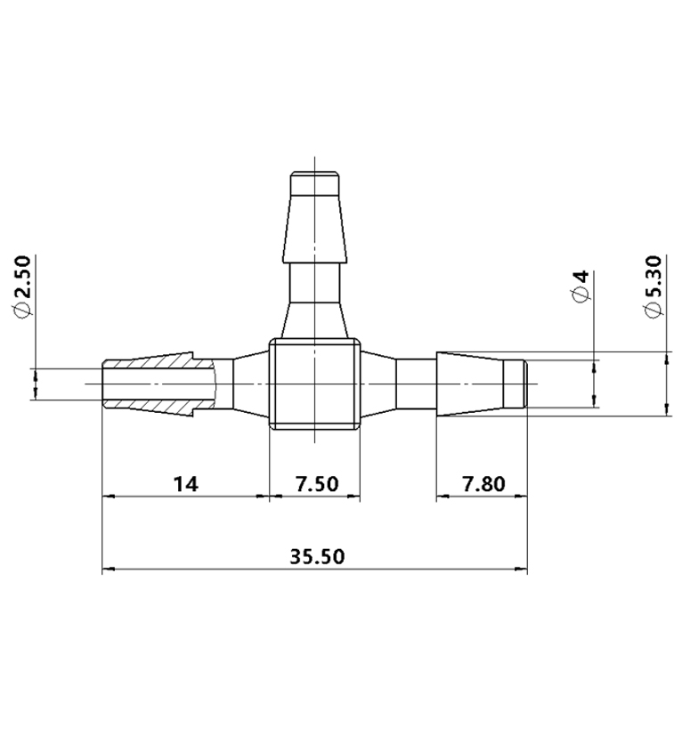 3.9mm（5/32）尼龍T型三通